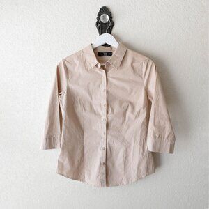 Made by Johnny Women’s Medium Khaki Button Up Shirt 3/4 Sleeve Cotton Blend